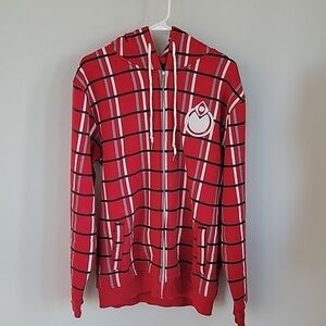 NOMIS red black white cotton checked sweatshirt hoodie.  Size Medium